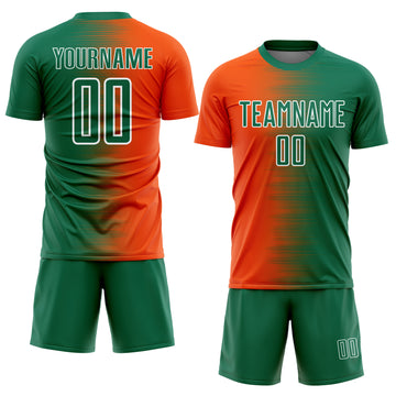 Custom Kelly Green Orange-White Gradient Line Sublimation Soccer Uniform Jersey