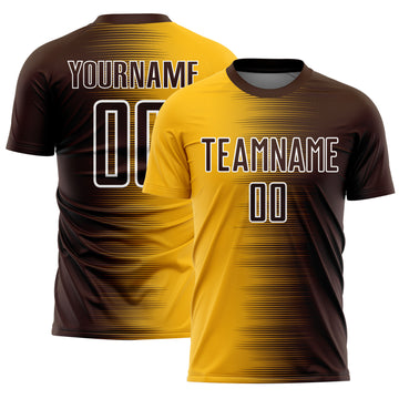 Custom Brown Gold-White Gradient Line Sublimation Soccer Uniform Jersey