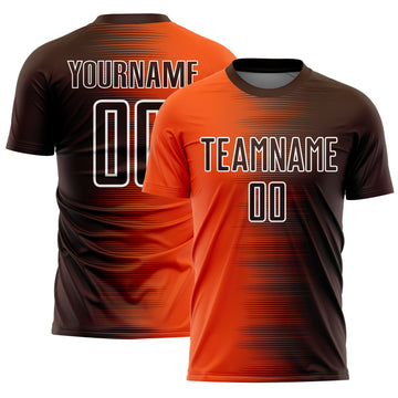 Custom Brown Orange-White Gradient Line Sublimation Soccer Uniform Jersey