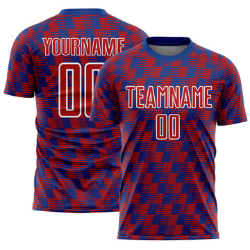 Custom Royal Red-White Line Sublimation Soccer Uniform Jersey