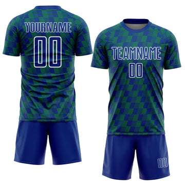 Custom Royal Kelly Green-White Line Sublimation Soccer Uniform Jersey