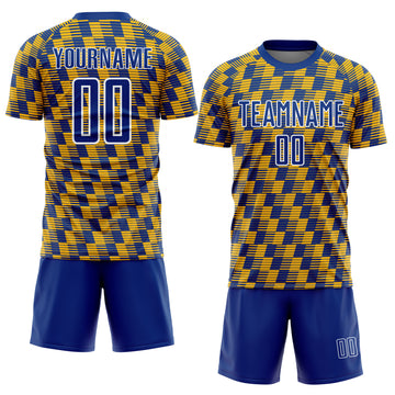 Custom Royal Gold-White Line Sublimation Soccer Uniform Jersey