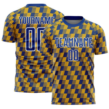 Custom Royal Gold-White Line Sublimation Soccer Uniform Jersey