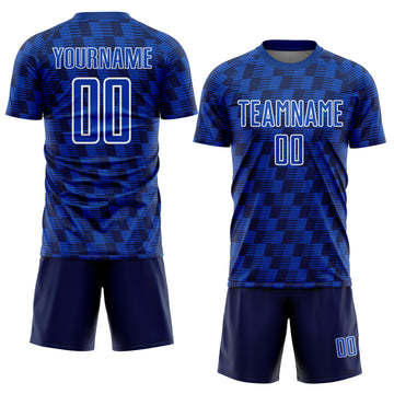 Custom Navy Thunder Blue-White Line Sublimation Soccer Uniform Jersey