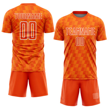 Custom Orange Bay Orange-White Line Sublimation Soccer Uniform Jersey