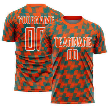 Custom Orange Teal-White Line Sublimation Soccer Uniform Jersey