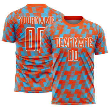 Custom Orange Sky Blue-White Line Sublimation Soccer Uniform Jersey