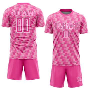 Custom Pink Light Pink-White Line Sublimation Soccer Uniform Jersey