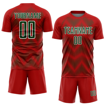 Custom Red Green-White Line Sublimation Soccer Uniform Jersey