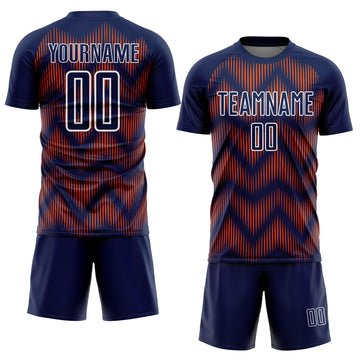 Custom Navy Orange-White Line Sublimation Soccer Uniform Jersey