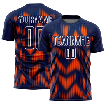 Custom Navy Orange-White Line Sublimation Soccer Uniform Jersey