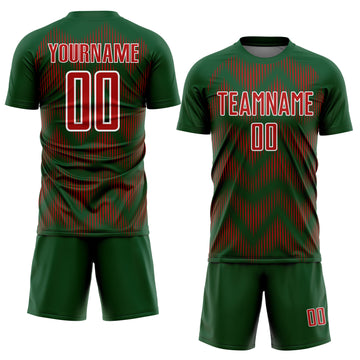 Custom Green Red-White Line Sublimation Soccer Uniform Jersey