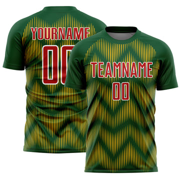 Custom Green Red-Gold Line Sublimation Soccer Uniform Jersey