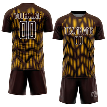 Custom Brown Gold-White Line Sublimation Soccer Uniform Jersey