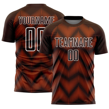 Custom Brown Orange-White Line Sublimation Soccer Uniform Jersey