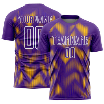 Custom Purple Gold-White Line Sublimation Soccer Uniform Jersey