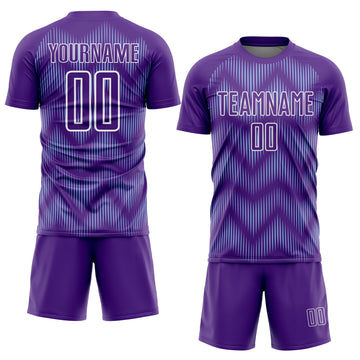 Custom Purple Light Blue-White Line Sublimation Soccer Uniform Jersey