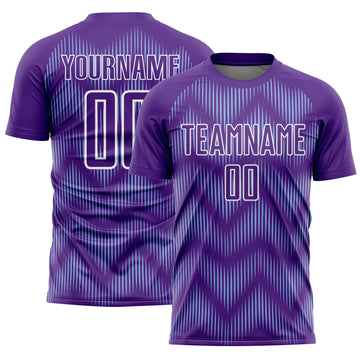 Custom Purple Light Blue-White Line Sublimation Soccer Uniform Jersey