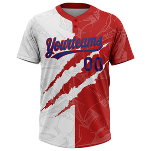 Custom Graffiti Pattern Royal-Red 3D Two-Button Unisex Softball Jersey