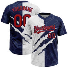 Load image into Gallery viewer, Custom Graffiti Pattern Red-Navy 3D Two-Button Unisex Softball Jersey
