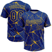 Load image into Gallery viewer, Custom Royal Yellow 3D Pattern Abstract Network Two-Button Unisex Softball Jersey
