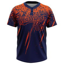 Load image into Gallery viewer, Custom Navy Orange 3D Pattern Abstract Sharp Shape Two-Button Unisex Softball Jersey
