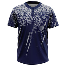 Load image into Gallery viewer, Custom Navy Gray 3D Pattern Abstract Sharp Shape Two-Button Unisex Softball Jersey
