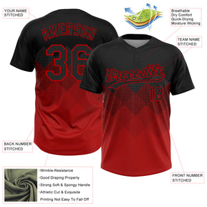 Custom Black Red 3D Pattern Gradient Square Shapes Two-Button Unisex Softball Jersey