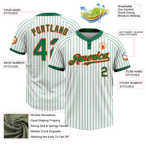 Custom White Kelly Green Pinstripe Orange Two-Button Unisex Softball Jersey