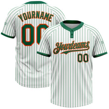 Load image into Gallery viewer, Custom White Kelly Green Pinstripe Orange Two-Button Unisex Softball Jersey
