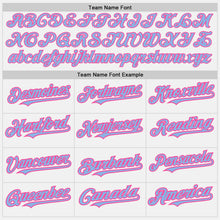 Load image into Gallery viewer, Custom White Pink Pinstripe Light Blue Two-Button Unisex Softball Jersey
