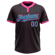 Load image into Gallery viewer, Custom Black Pink Pinstripe Sky Blue Two-Button Unisex Softball Jersey
