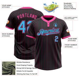 Custom Black Pink Pinstripe Sky Blue Two-Button Unisex Softball Jersey