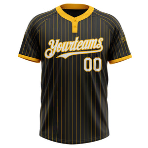 Custom Black Gold Pinstripe White-Gold Two-Button Unisex Softball Jersey