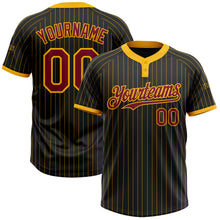 Load image into Gallery viewer, Custom Black Gold Pinstripe Crimson Two-Button Unisex Softball Jersey
