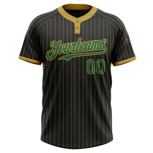 Custom Black Old Gold Pinstripe Kelly Green Two-Button Unisex Softball Jersey