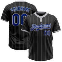 Load image into Gallery viewer, Custom Black Gray Pinstripe Royal Two-Button Unisex Softball Jersey
