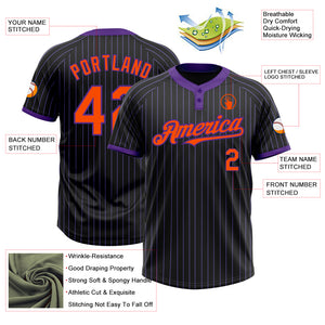 Custom Black Purple Pinstripe Orange Two-Button Unisex Softball Jersey