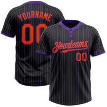 Load image into Gallery viewer, Custom Black Purple Pinstripe Orange Two-Button Unisex Softball Jersey
