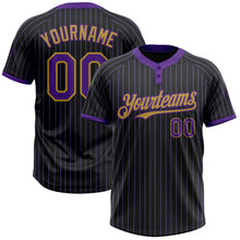 Load image into Gallery viewer, Custom Black Purple Pinstripe Old Gold Two-Button Unisex Softball Jersey
