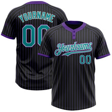 Load image into Gallery viewer, Custom Black Purple Pinstripe Teal-White Two-Button Unisex Softball Jersey
