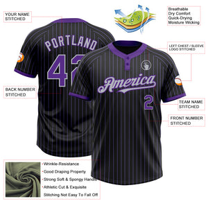 Custom Black Purple Pinstripe Gray Two-Button Unisex Softball Jersey