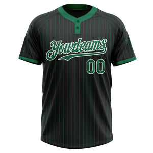 Custom Black Kelly Green Pinstripe White Two-Button Unisex Softball Jersey