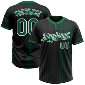 Custom Black Kelly Green Pinstripe White Two-Button Unisex Softball Jersey