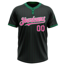 Load image into Gallery viewer, Custom Black Kelly Green Pinstripe Pink-White Two-Button Unisex Softball Jersey
