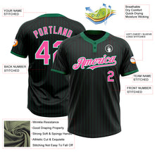 Load image into Gallery viewer, Custom Black Kelly Green Pinstripe Pink-White Two-Button Unisex Softball Jersey
