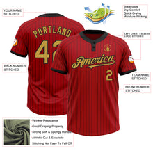 Load image into Gallery viewer, Custom Red Black Pinstripe Old Gold Two-Button Unisex Softball Jersey
