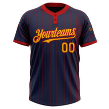 Load image into Gallery viewer, Custom Navy Red Pinstripe Gold Two-Button Unisex Softball Jersey
