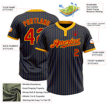 Load image into Gallery viewer, Custom Navy Gold Pinstripe Red Two-Button Unisex Softball Jersey
