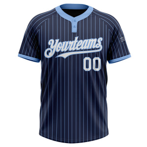 Custom Navy Light Blue Pinstripe White Two-Button Unisex Softball Jersey